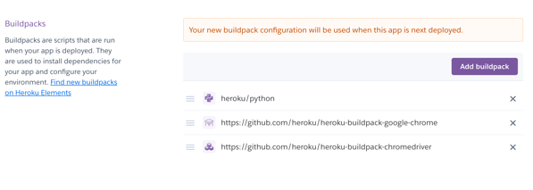 correct configuration of buildpacks
